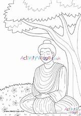 Tree Bodhi Under Buddha Colouring Vesak Village Activity Explore sketch template