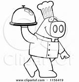 Chef Pig Carrying Platter Clipart Cartoon Cory Thoman Outlined Coloring Vector Clip sketch template