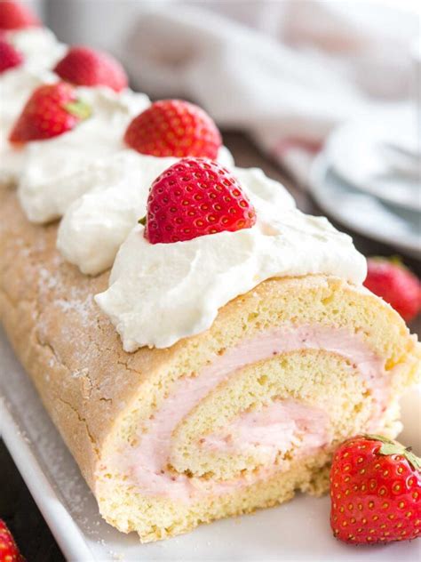 strawberry swiss roll cake recipe plated cravings