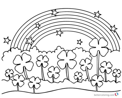 leaf clover coloring pages flowers  rainbow  printable