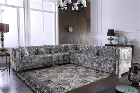 divani casa fredrick modern grey crushed velvet sectional sofa