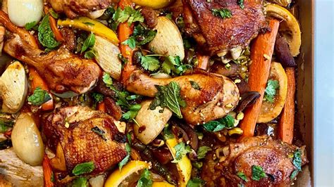 sheet pan recipe moroccan chicken with apricots olives lemons from
