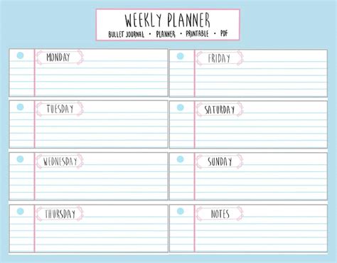 printable weekly planner spread journal spread weekly etsy