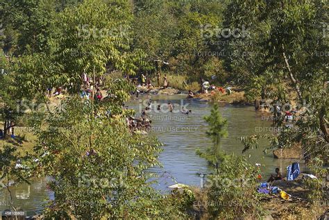 maidens bathing before the reed dance celebration in swaziland stock