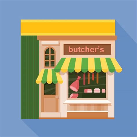 meat shop cartoon butcher store facade building