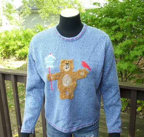 teddy bear sweater vintage sweater red bird sweater winter