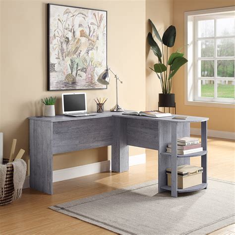 belleze kent  shaped home office desk wood corner computer desk light grey walmartcom