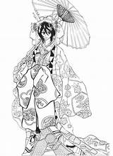 Kimono Coloring Pages Geisha Rukia Sketch Deviantart Template sketch template