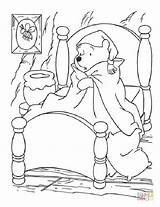 Pooh Coloring Bed Winnie Pages Sick Bear Color Disney Drawing Cartoons Colouring Draw Print sketch template