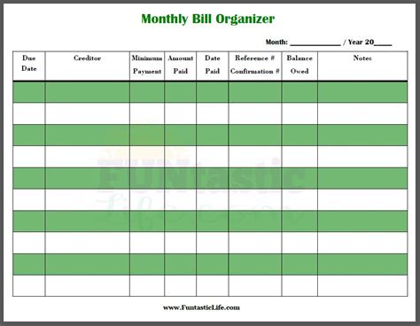 bill payment  printable monthly bill organizer sheets design