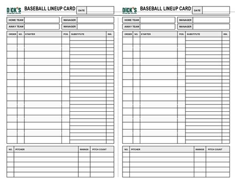 printable lineup cards  softball gemescoolorg