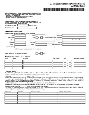 fillable  cz zorgbewustpolis natura select cz individueel fax email print pdffiller