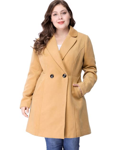 Unique Bargains Women S Plus Size Winter Outwear Peacoat Lapel Coat