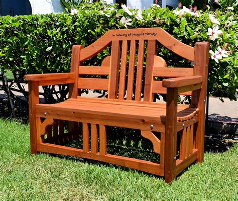 engraved outdoor wood bench  redwood