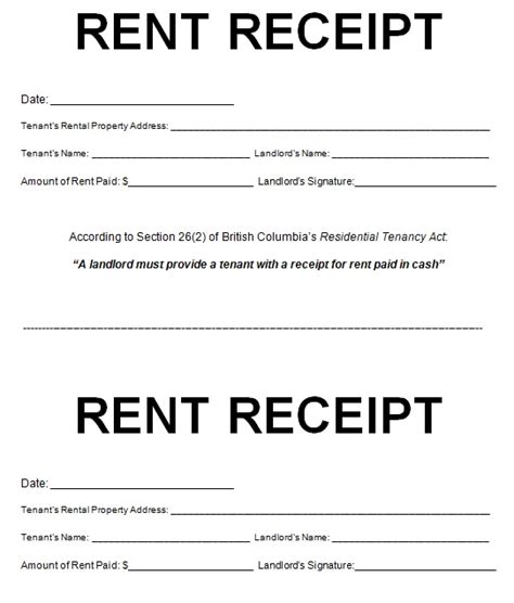 printable rental receipt template word  excel exceltmp