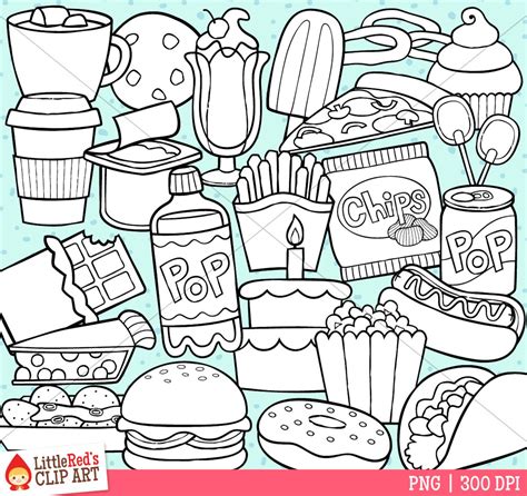 junk food clip art  lineart personal  commercial  etsy