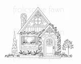 Cottage Coloring Adults Country House Fairytale sketch template