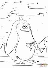Coloring Fish Penguin Cartoon Holding Pages Cute Drawing Penguins sketch template