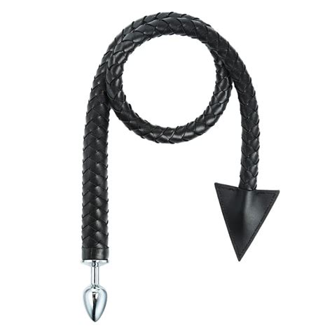 Metal Anal Plug Sex Toys With Sexy Flirt Demon Cosplay Leather Whip