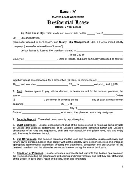 florida residential lease agreement  word   formats