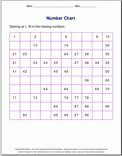 printable number chart   activity shelter   squaregrid