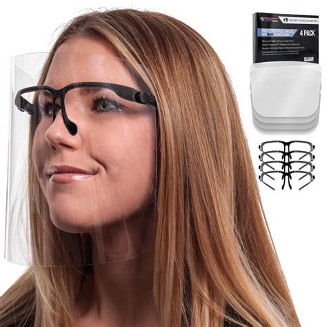 safety face shields with black glasses frames pack of 4 ultra clear