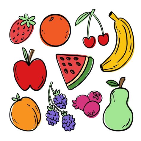 conjunto de frutas desenhadas  mao vetor gratis
