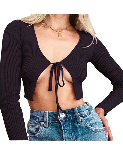 womens open chest pretty blouses female fashion new long sleeve short