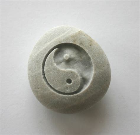 Yin Yang Engraved Light Grey Stone Yoga Chinese Symbol Ocean