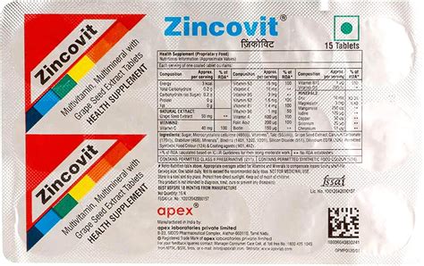zincovit tablet strip   tablets multivitamin multimineral