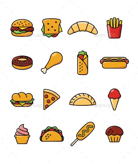 fast food icons mini drawings cute food drawings food icons