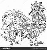 Rooster Zentangle Antistress Colouring sketch template