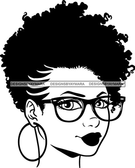Afro Girl Babe Hoop Earrings Sexy Glasses Lips Under Cut Lines Puffy H