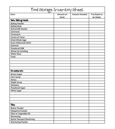 food inventory samples sample templates