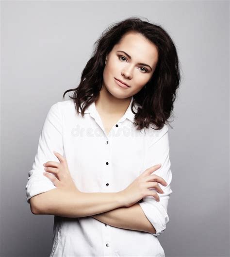 Young Woman Wearing Casual Clothes Posing On White Background Stock