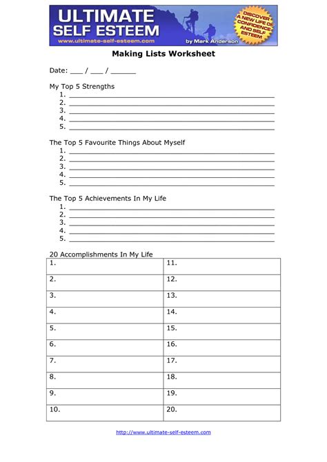 esteem worksheets adults   zone db excelcom