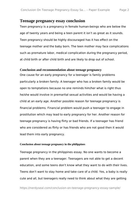 conclusion on teenage pregnancy essay sample 417 words nerdyseal