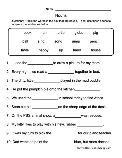 nouns fill   blanks worksheets worksheetscity