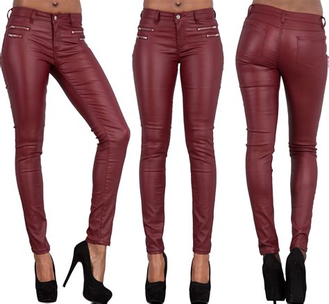 womens leather  jeans sexy trousers ladies black slim fit size