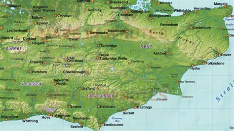 digital vector south east england map  strong shaded relief