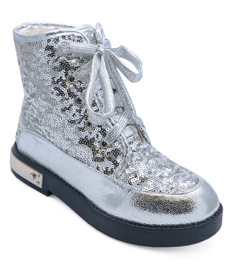 girls kids childrens silver sequin lace  bovver retro ankle boots shoes uk   ebay