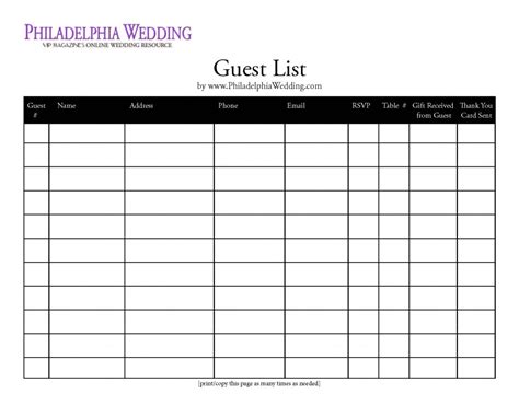 images  wedding guest list form printable  guest list