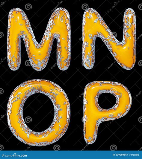 Realistic 3d Letters Set M N O P Made Of Gold Shining Metal Letters