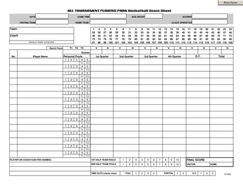 tournament basketball score sheet allbusinesstemplatescom