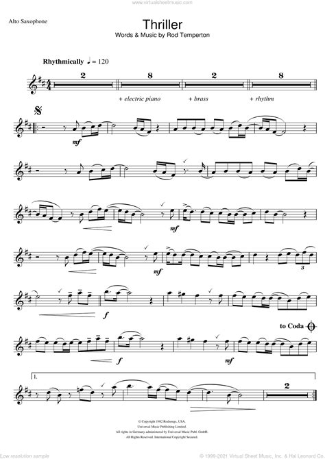 Jackson Thriller Sheet Music For Alto Saxophone Solo [pdf]