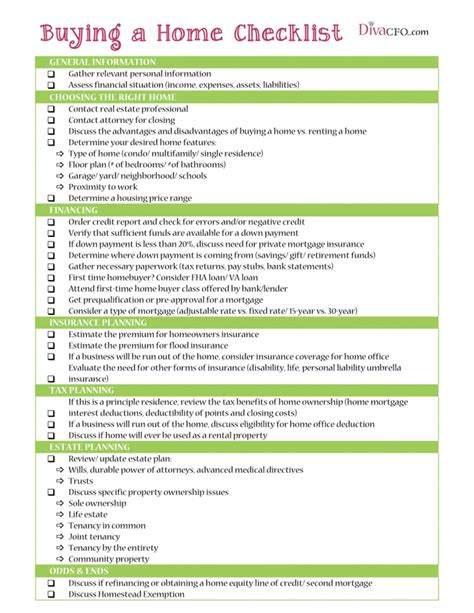printable buying  home checklist   home pinterest
