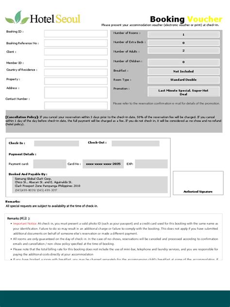 booking voucher english identity document service industries