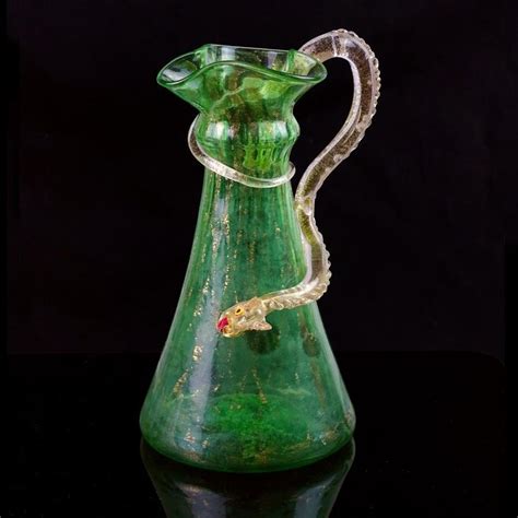 Salviati Venetian Green Gold Sea Serpent Art Glass Vase In