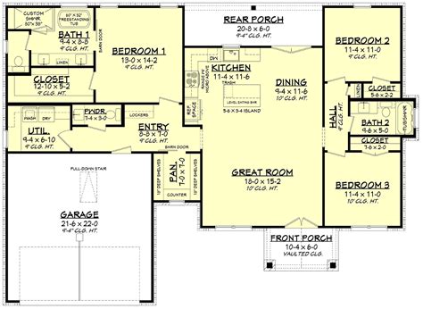 ranch style house plan    bed  bath  car garage   ranch style house plans
