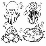 Desenhos Marinhos Cartoon Aquaticos Vectorielle Oceano Ilustração Caricature Animaux Marinos Animales Sararoom sketch template